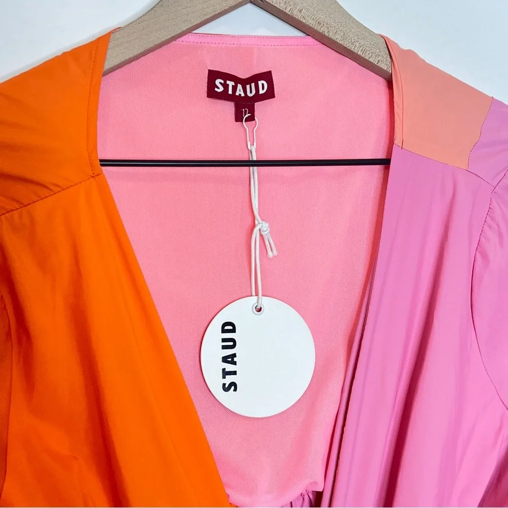 STAUD Gulf A-Line Cutout Dress Orange & Pink - Picture 10 of 14